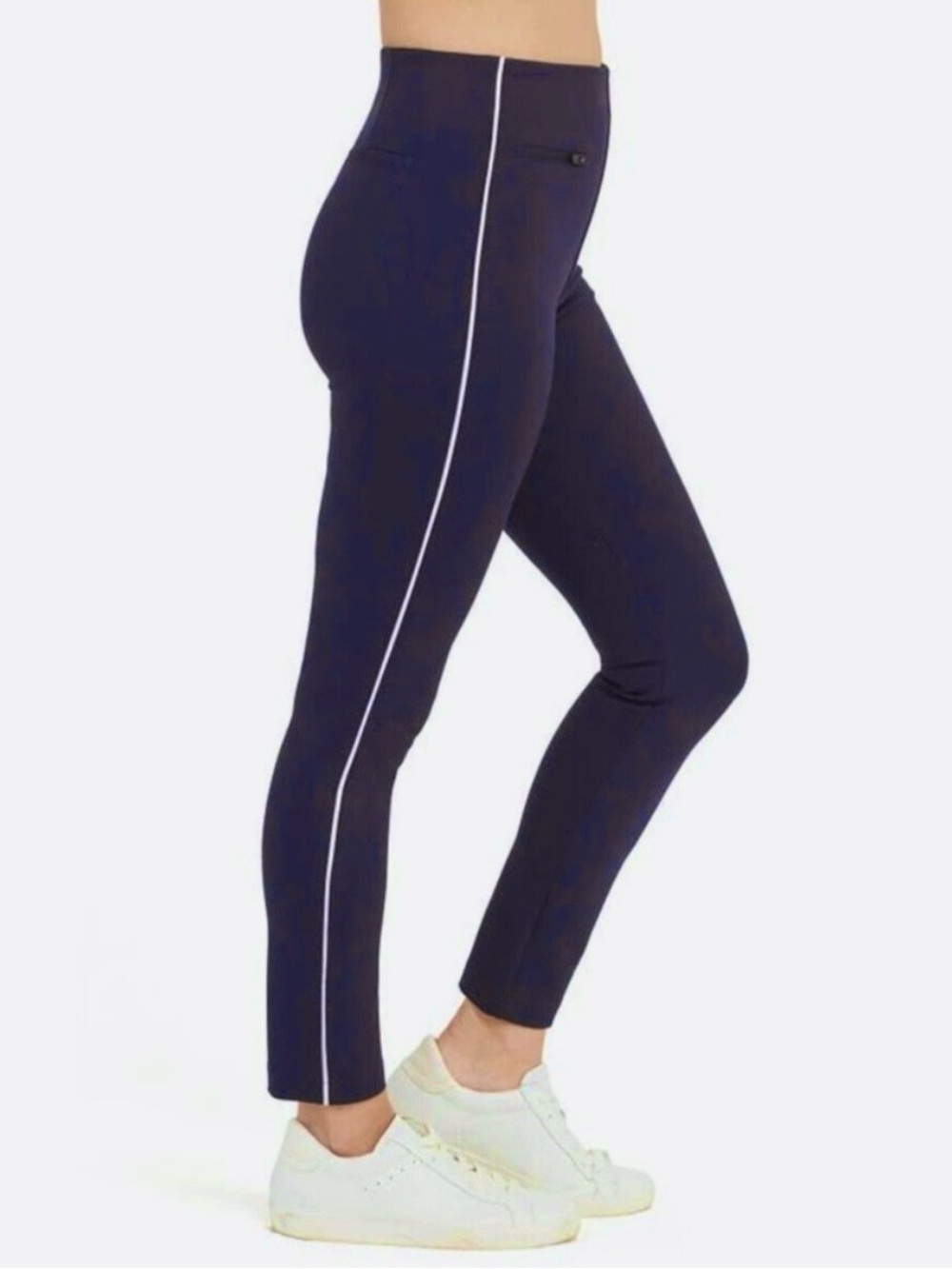 SPANX Navy Perfect Ponte Pipe-Trim Skinny Ankle Pants